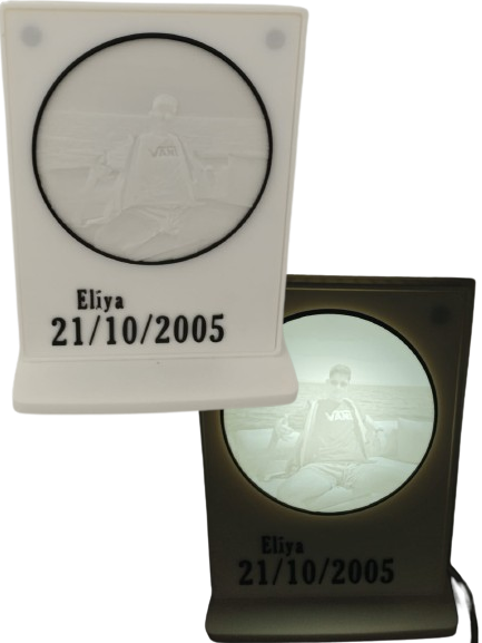 תמונת ליטופן מלבנית מוארת עם הקדשה אישית